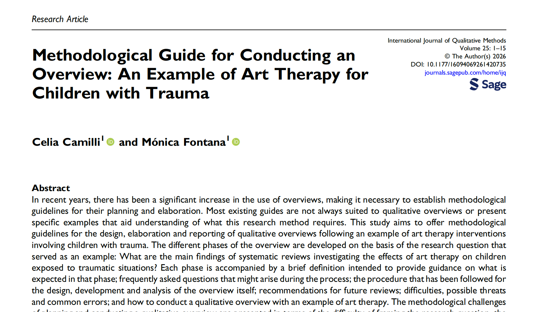 Celia Camilli y Mónica Fontana publican en la prestigiosa revista International Journal of Qualitative Methods